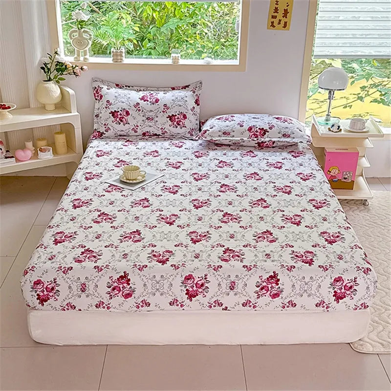 Sábana de estilo Floral con funda de almohada, funda de cama suave, sábana bajera individual/doble/Queen/King/SKing, ropa de cama sabana