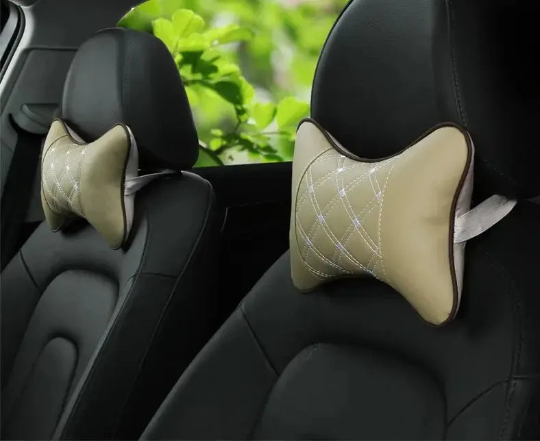 Almohadas para el cuello del coche, paquete de 1 Uds. De cuero Pu de ambos lados, reposacabezas para aliviar el dolor de cabeza, almohada Universal de fibra rellena para coche