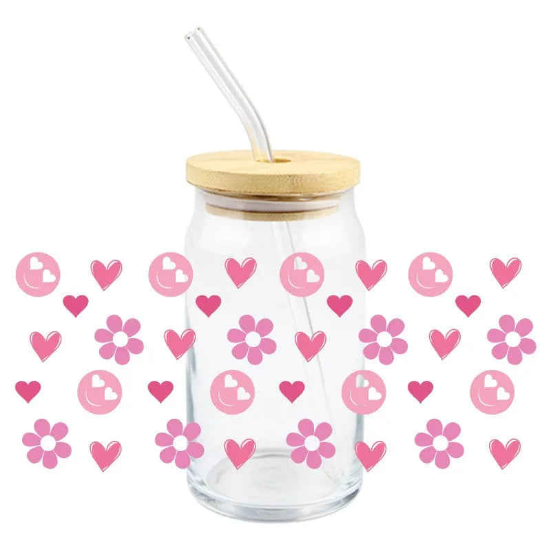 Diseño del Día de San Valentín UV DTF pegatina de transferencia 3D envuelve taza duradera impermeable amor para 16 OZ Libbey taza de vidrio calcomanías