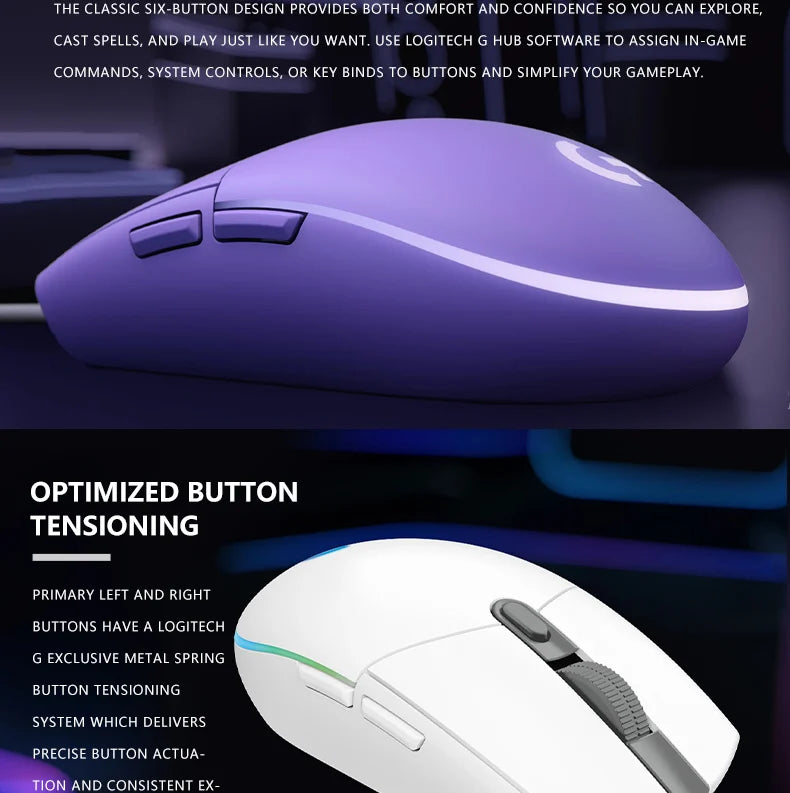 🖱️ Mouse Gamer con Cable Logitech G203 Precisión Profesional, 6 Botones Programables y Diseño Ergonómico