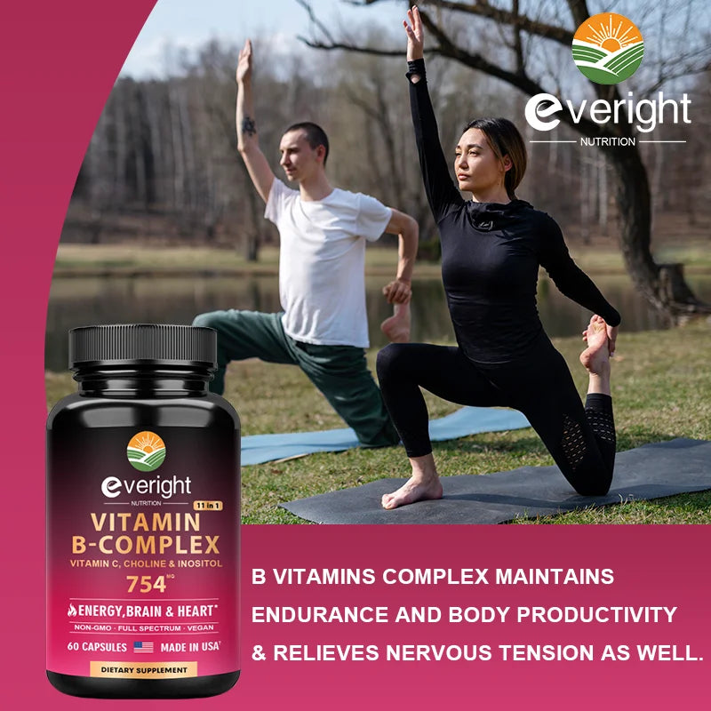 Complejo de Vitamina B XMSJ | Energía Diaria, Apoyo Cerebral y Cardiovascular con Vitamina C, Colina e Inositol