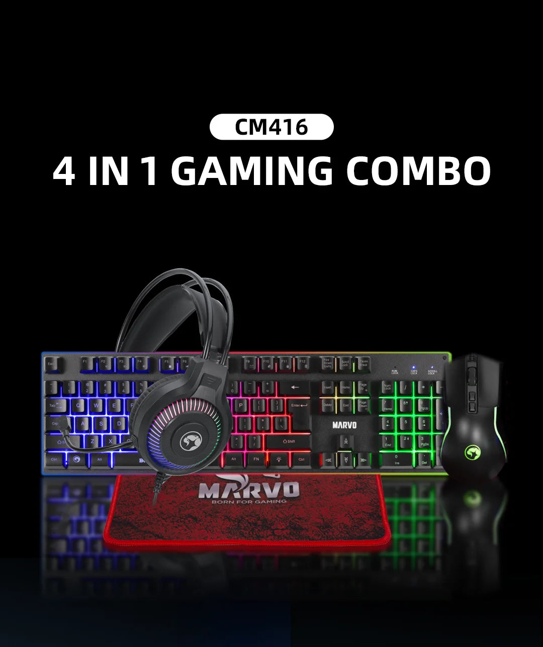 🎮 Kit Gamer MARVO 4 en 1 RGB Teclado + Mouse + Audífonos + Mousepad | Rendimiento Total para Gaming