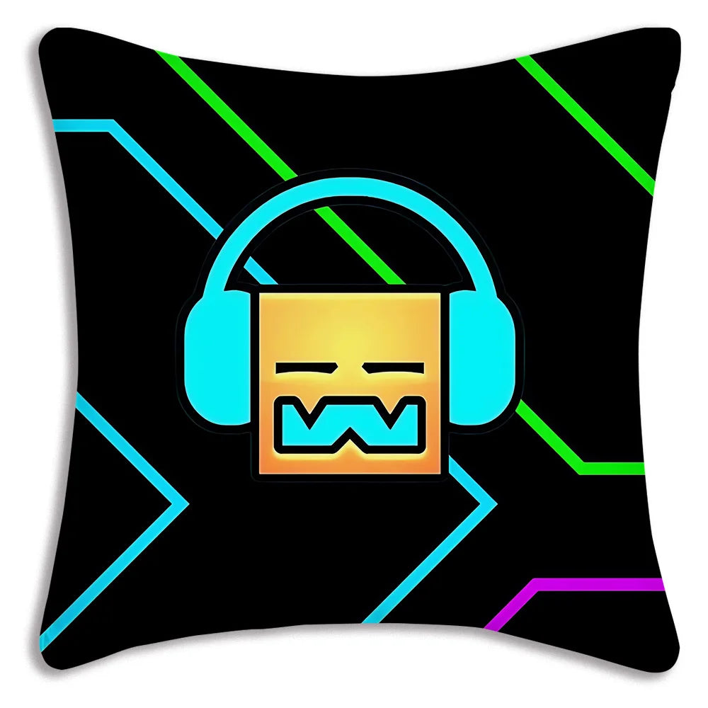 Fundas de almohada geométricas de dibujos animados Dash Videojuego sofá decorativo hogar impresión de doble cara funda de cojín bonita de felpa corta
