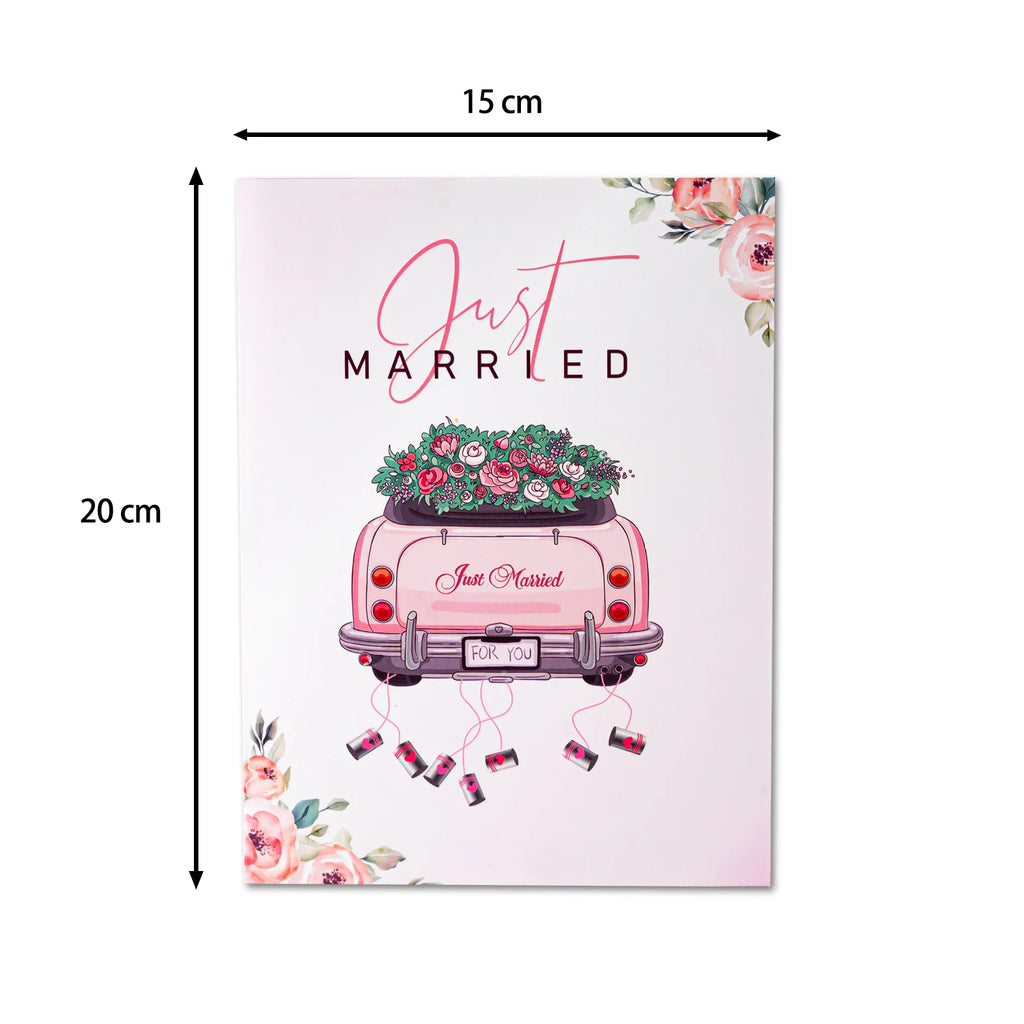 Tarjeta emergente de pareja de flores con globos de coche de boda de San Valentín, tarjeta de felicitación 3D romántica para parejas