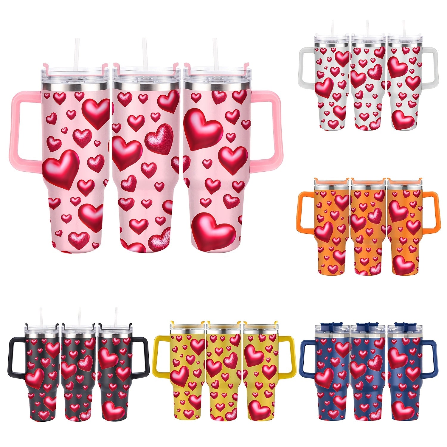 Vaso Térmico Premium 40oz con Tapa | Diseño de Corazones, Acero Inoxidable y Aislamiento al Vacío – Regalo Ideal para San Valentín