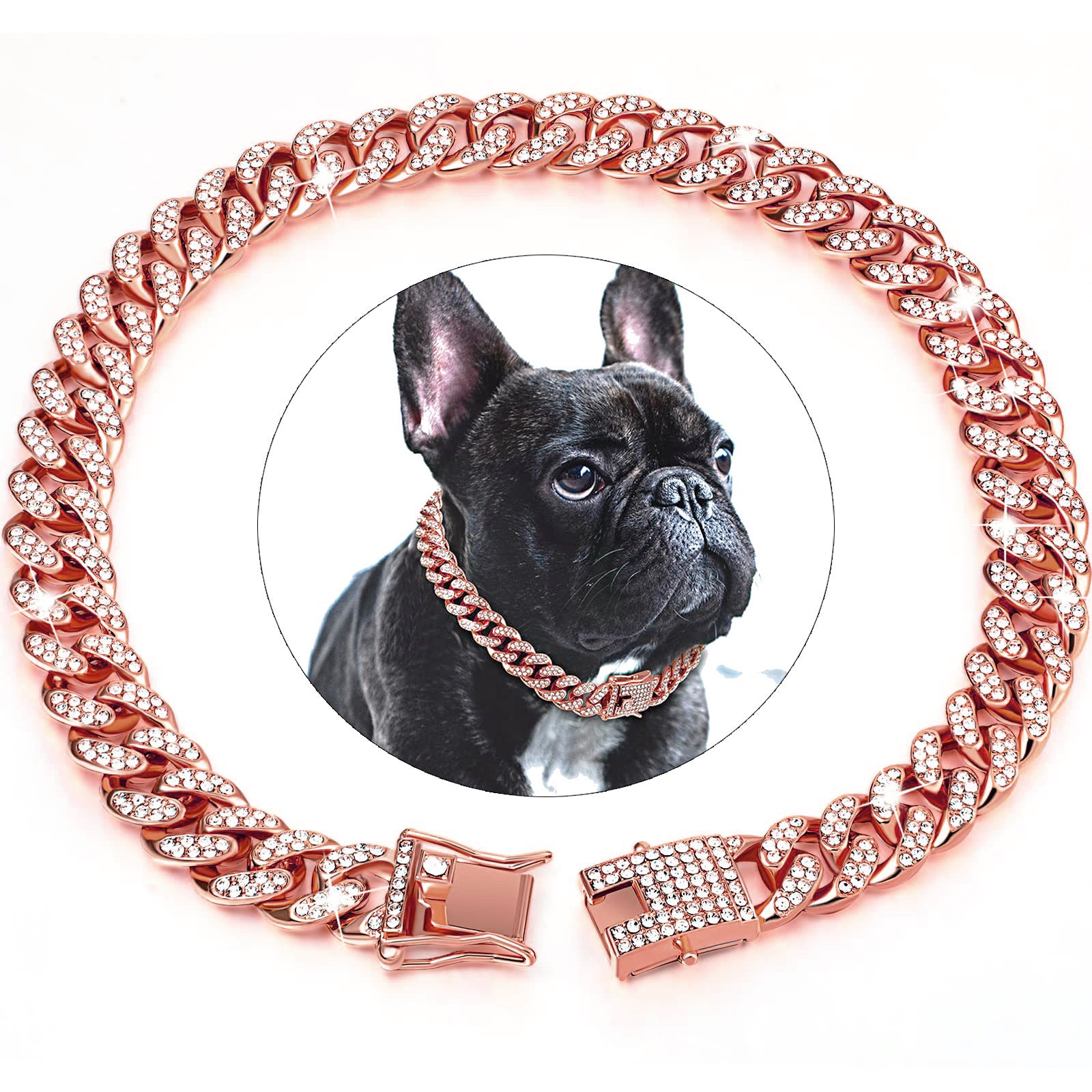 Collar para Perro con Brillo Diamondoid | Cadena Metálica Resistente y Broche Seguro para Paseos con Estilo