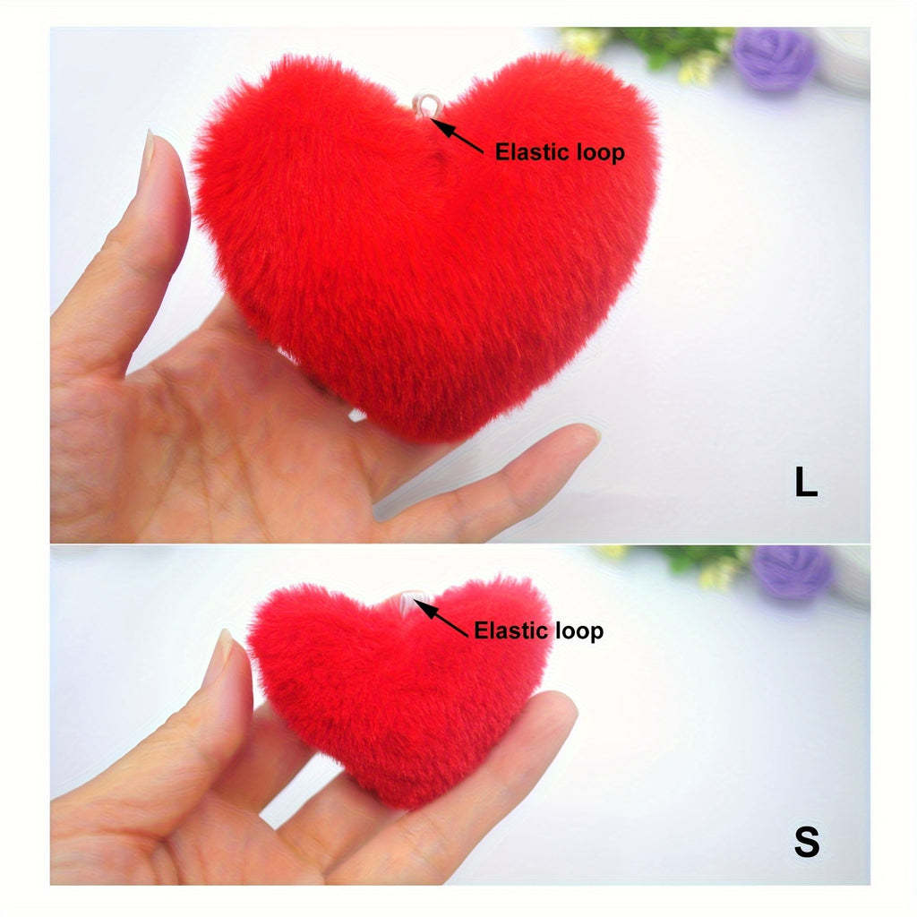 52pcs Heart-Shaped Faux Fur Pom Keychain Set, DIY Craft Kit with 12 Plush Balls, 20 Metal Rings & 20 Keychains, Ideal for Women'S Key Rings, Bag Charms, Valentine'S Day Gifts & Craft Projects