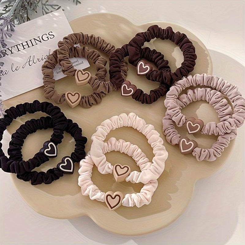 10pcs Valentine's Day Heart Scrunchies - High Elasticity, Durable Hair Ties for Women & Girls, Polyester