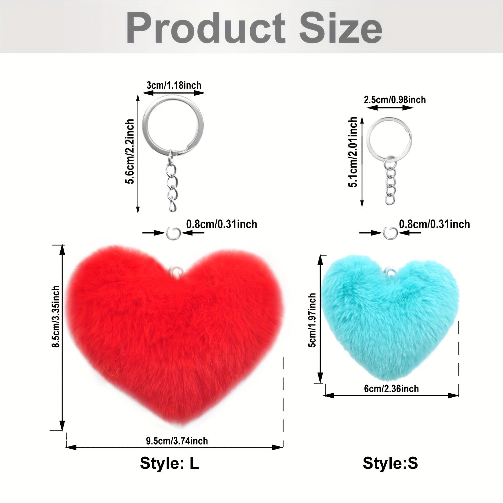 52pcs Heart-Shaped Faux Fur Pom Keychain Set, DIY Craft Kit with 12 Plush Balls, 20 Metal Rings & 20 Keychains, Ideal for Women'S Key Rings, Bag Charms, Valentine'S Day Gifts & Craft Projects