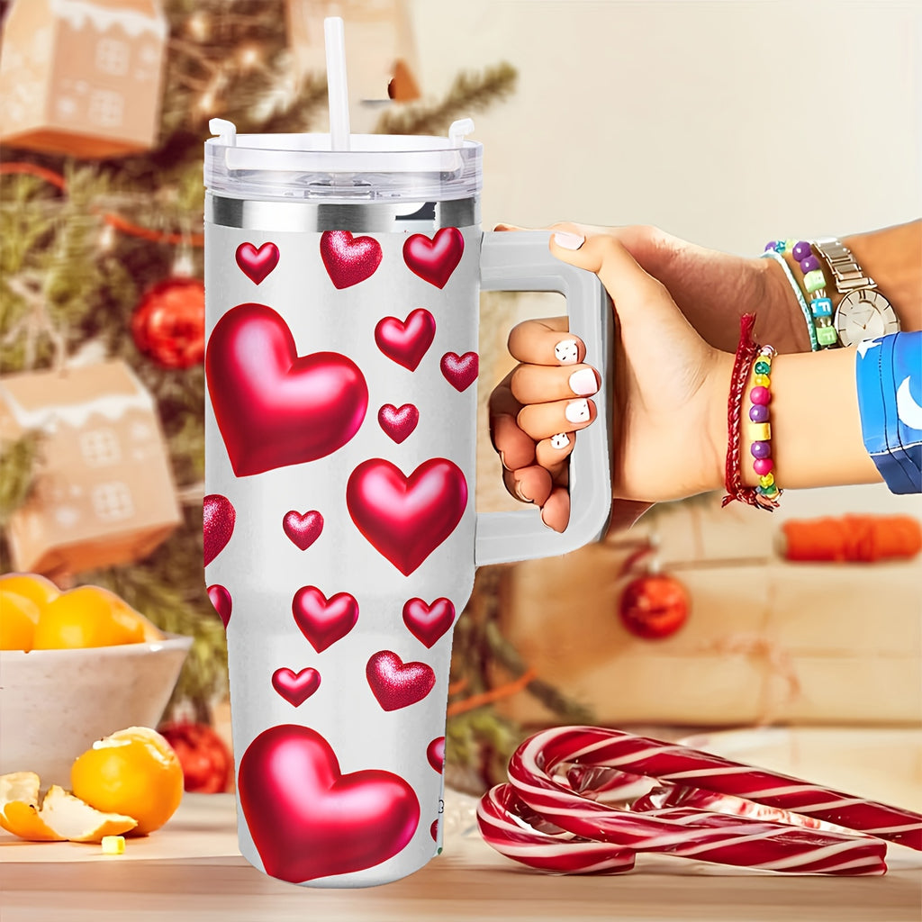 Vaso Térmico Premium 40oz con Tapa | Diseño de Corazones, Acero Inoxidable y Aislamiento al Vacío – Regalo Ideal para San Valentín