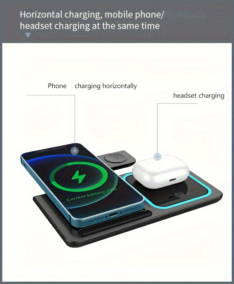 Estación de Carga Inalámbrica 3 en 1 Plegable - Cargador Rápido para iPhone, Apple Watch y AirPods