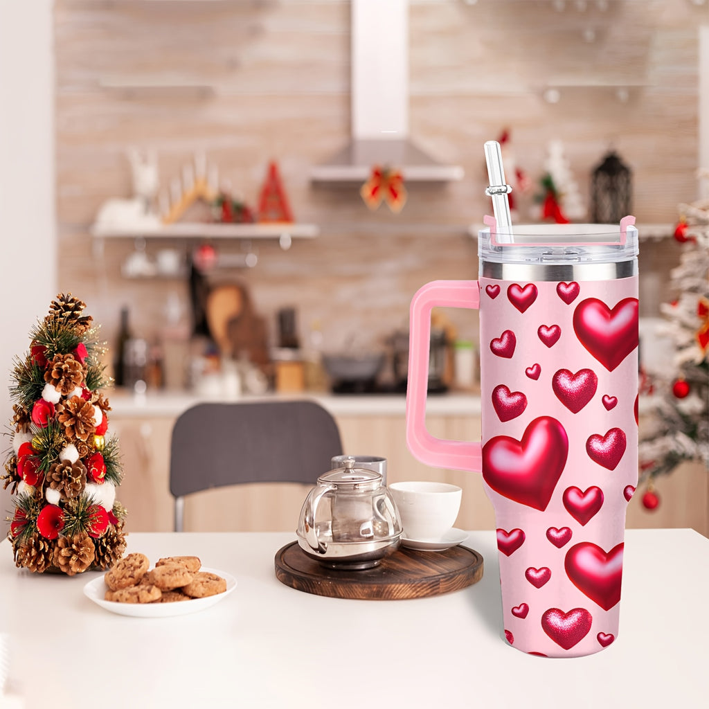 Vaso Térmico Premium 40oz con Tapa | Diseño de Corazones, Acero Inoxidable y Aislamiento al Vacío – Regalo Ideal para San Valentín