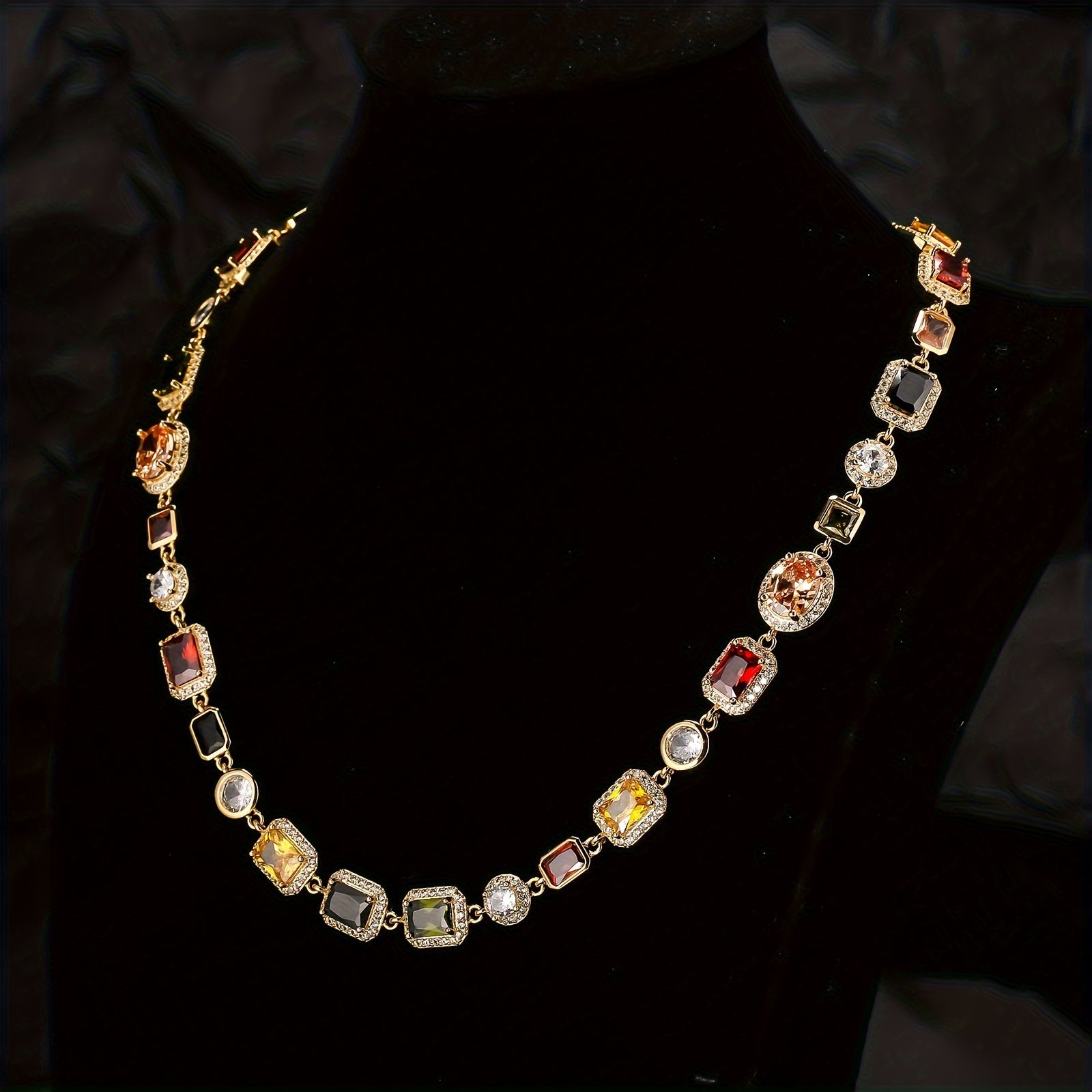 Colorful Necklace With 10mm Gemstones, Suitable For Both Men And Women, Featuring A Hip-hop Western Style. Perfect For Valentine's Day, Mother's Day, Wedding Anniversary, Or Birthday Gift.