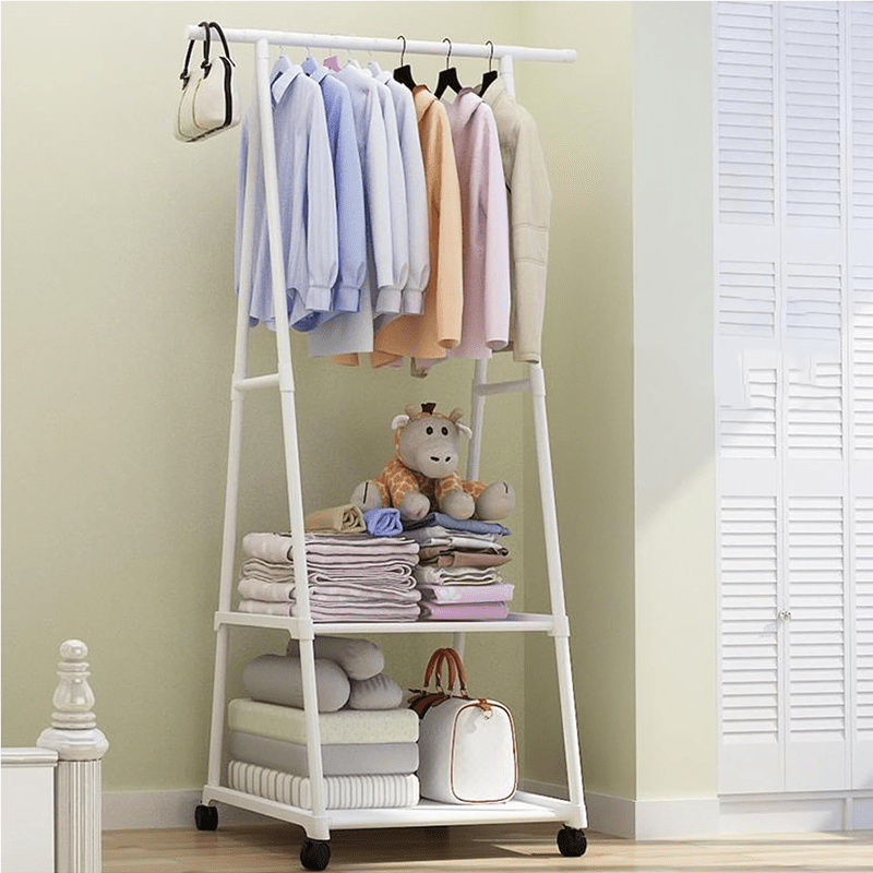 Perchero Metálico Multifuncional con Ruedas - Organizador Móvil Multinivel para Ropa y Almacenamiento
