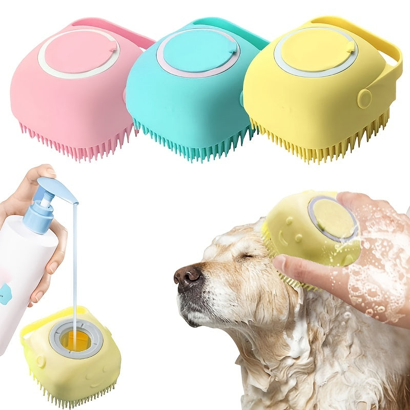 Cepillo Masajeador de Baño para Perros con Shampoo | Cerdas Suaves de Silicona, Cabezal Desmontable y Fácil Limpieza