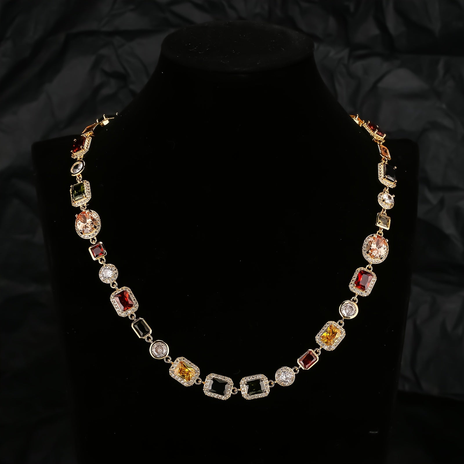 Colorful Necklace With 10mm Gemstones, Suitable For Both Men And Women, Featuring A Hip-hop Western Style. Perfect For Valentine's Day, Mother's Day, Wedding Anniversary, Or Birthday Gift.