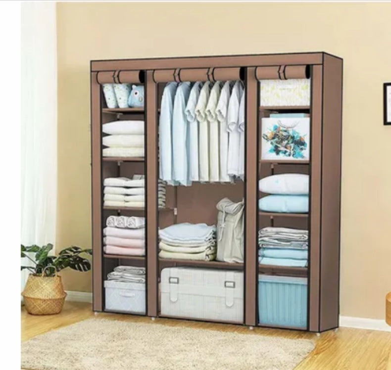 Armario Portátil Organizador de Ropa - 12 Compartimentos con Barra Colgante y Cubierta de Tela