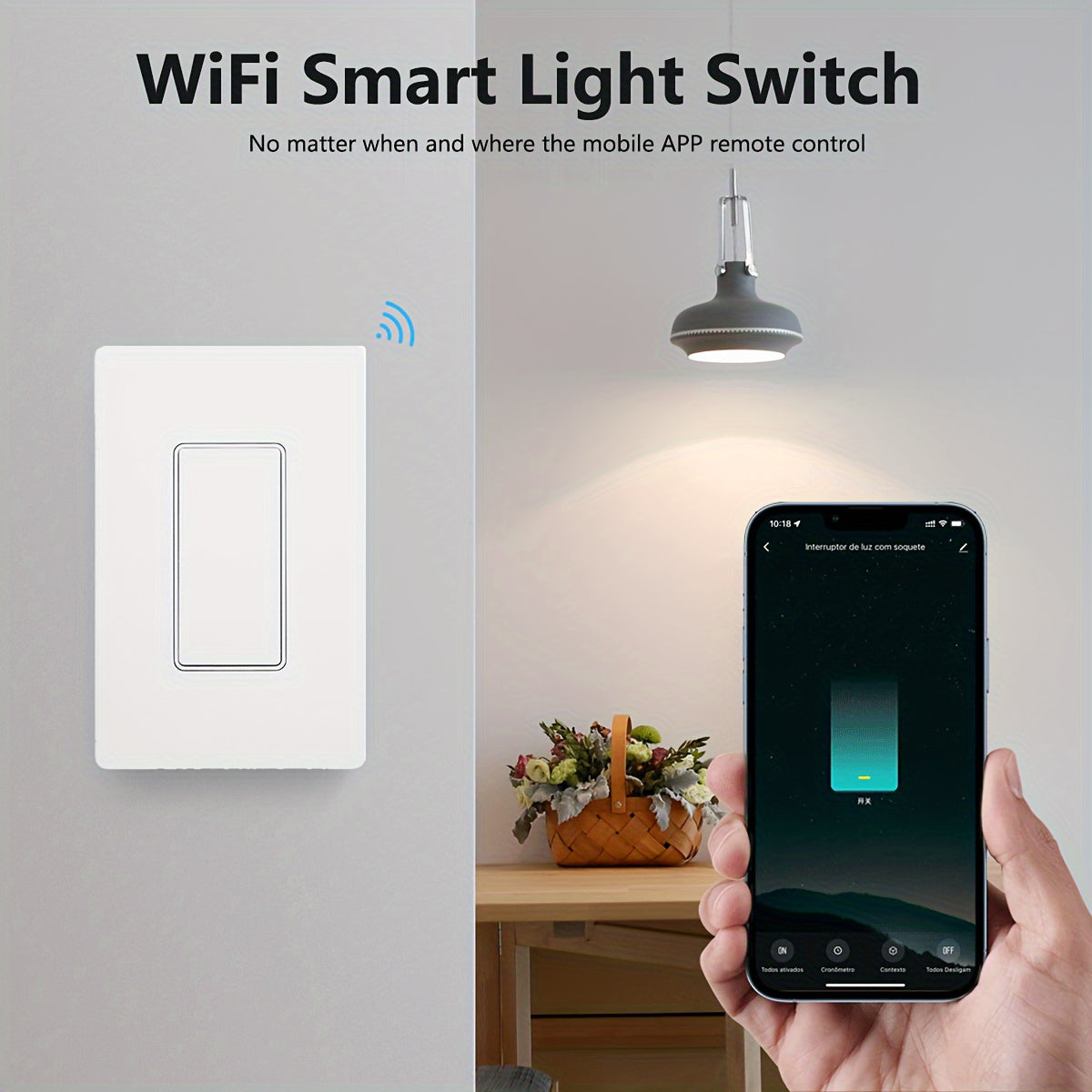 Interruptor Inteligente WiFi 2.4GHz Panel US | Control Remoto desde App Smart Life + Compatible con Alexa y Google Assistant