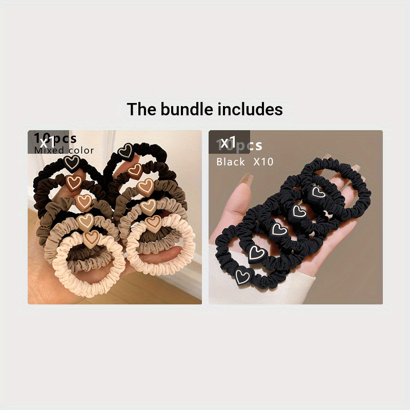 10pcs Valentine's Day Heart Scrunchies - High Elasticity, Durable Hair Ties for Women & Girls, Polyester