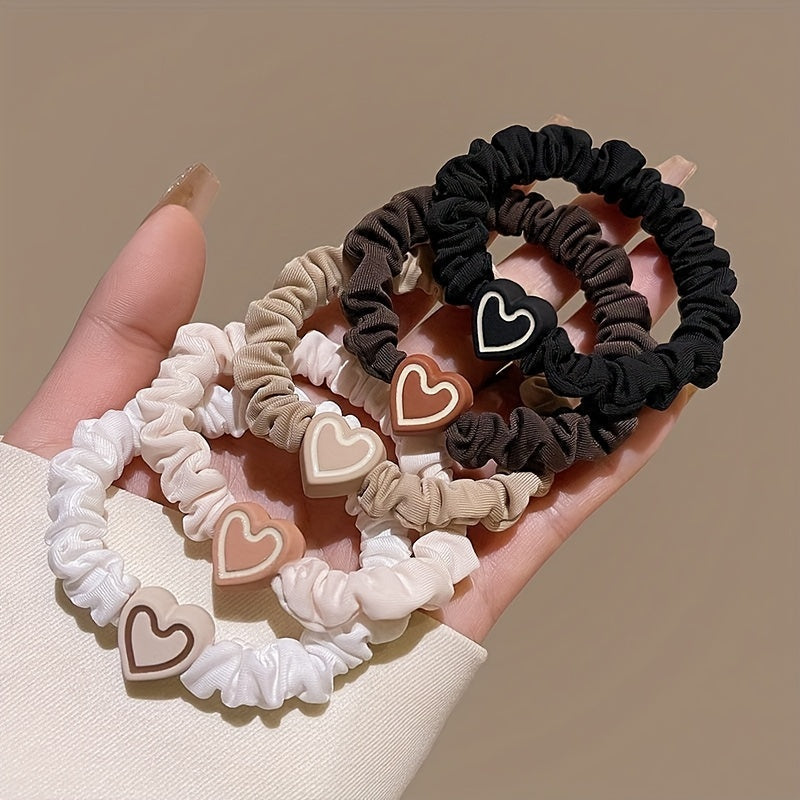 10pcs Valentine's Day Heart Scrunchies - High Elasticity, Durable Hair Ties for Women & Girls, Polyester