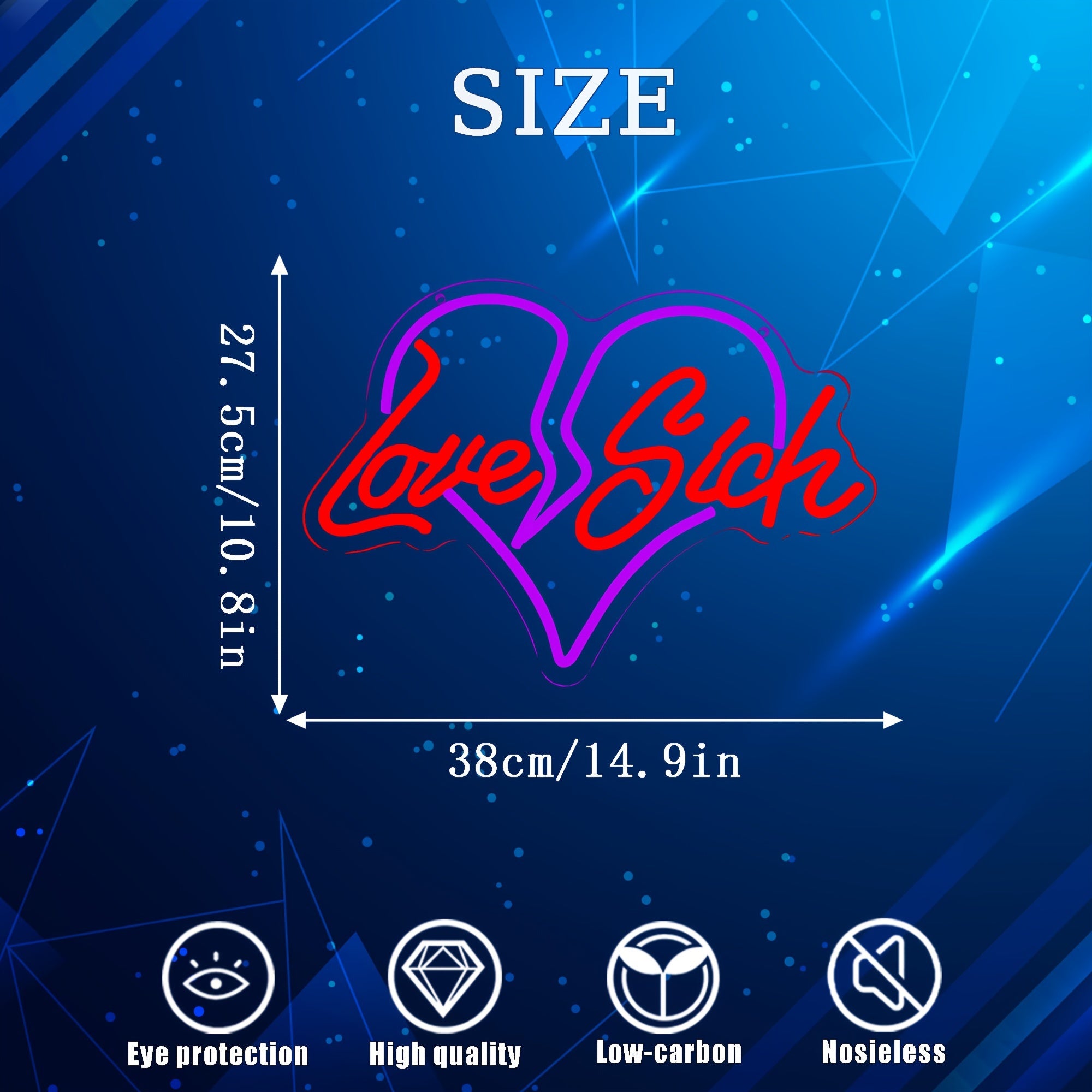 "Love Sick" Heart Neon Sign, LED Wall Decor, Plastic, USB Powered, Switch Control, No Battery, Wireless, for Bedroom, Wedding, Party, Living Room, Valentine's Day Gift