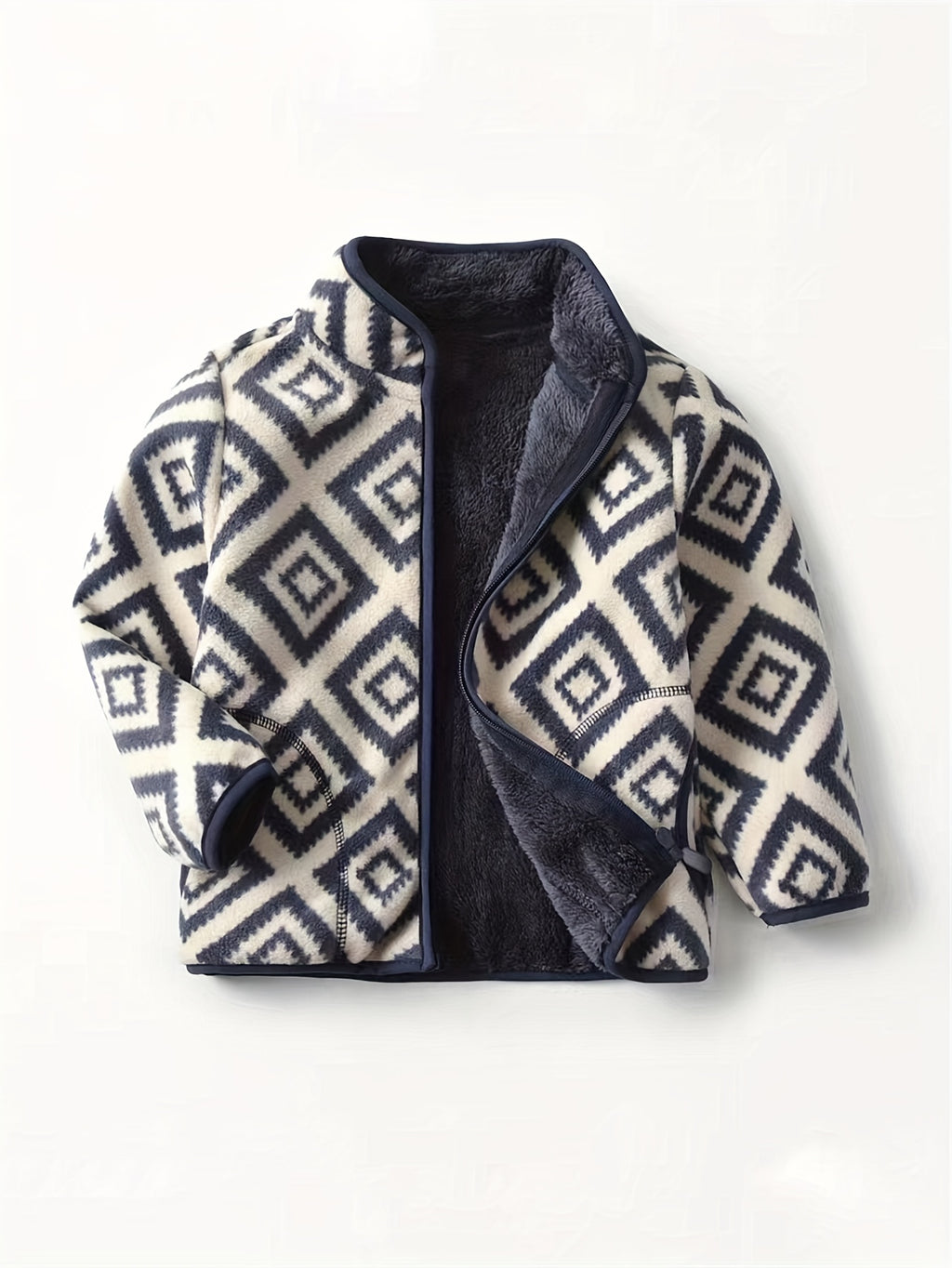 Boys' Cartoon Dinosaur Print Fleece Jacket 2022 Autumn/Winter New Arrival Baby Stand Collar Gray Thickened Plush Coat