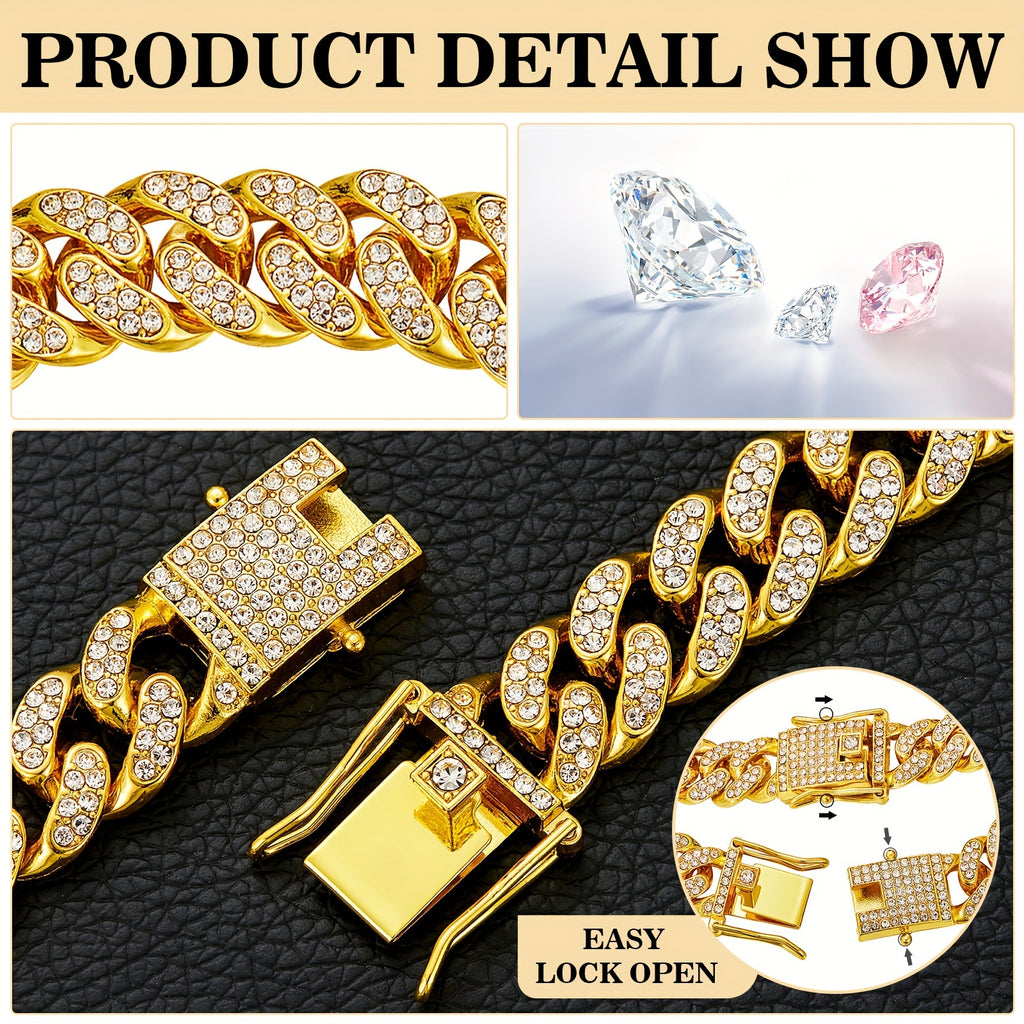 Collar para Perro con Brillo Diamondoid | Cadena Metálica Resistente y Broche Seguro para Paseos con Estilo