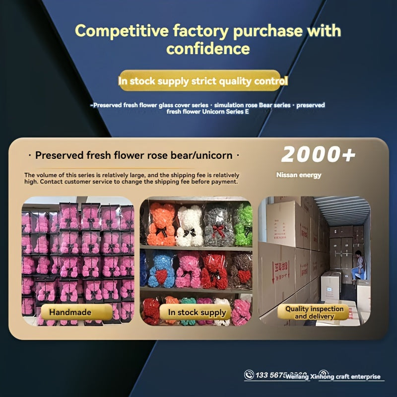 Valentine's Day Artificial Rose Bear - Mother's Day, Christmas, Hanukkah, Thanksgiving Gift - Plastic Forever Roses Home Decor for Proposal, Anniversary, Girlfriend