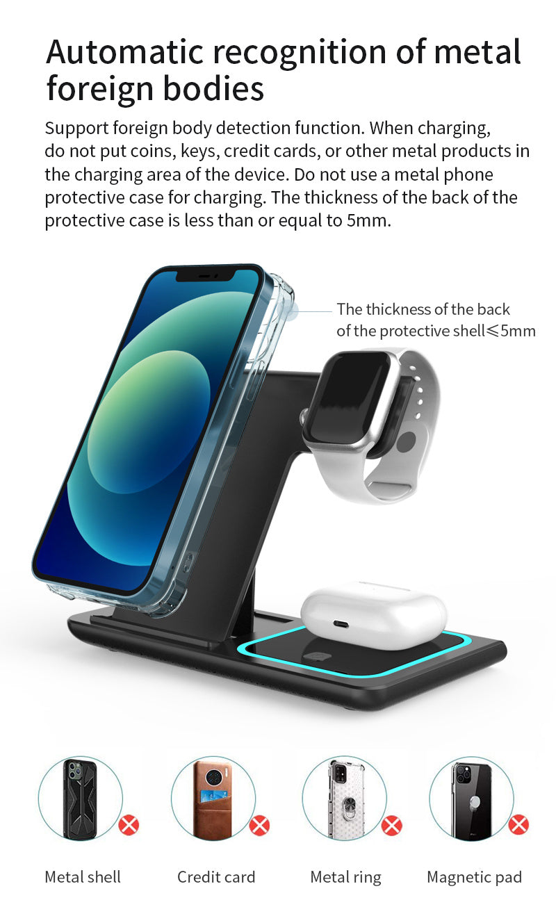 Estación de Carga Inalámbrica 3 en 1 Plegable - Cargador Rápido para iPhone, Apple Watch y AirPods