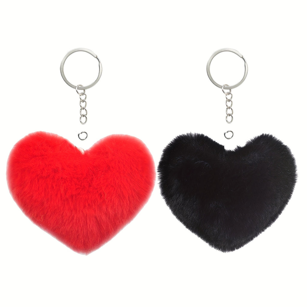 52pcs Heart-Shaped Faux Fur Pom Keychain Set, DIY Craft Kit with 12 Plush Balls, 20 Metal Rings & 20 Keychains, Ideal for Women'S Key Rings, Bag Charms, Valentine'S Day Gifts & Craft Projects