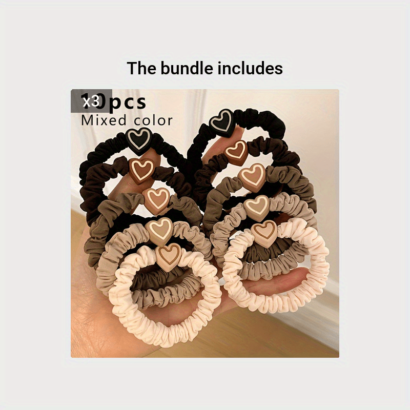10pcs Valentine's Day Heart Scrunchies - High Elasticity, Durable Hair Ties for Women & Girls, Polyester