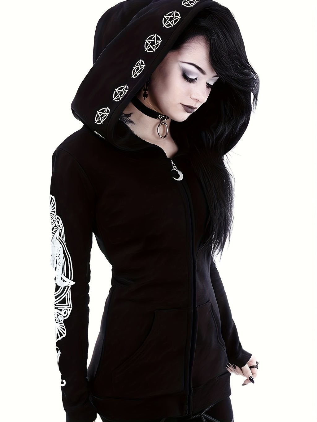 Sudadera Estilo Punk con Estampado Geométrico y Cierre - Moda Urbana para Mujer