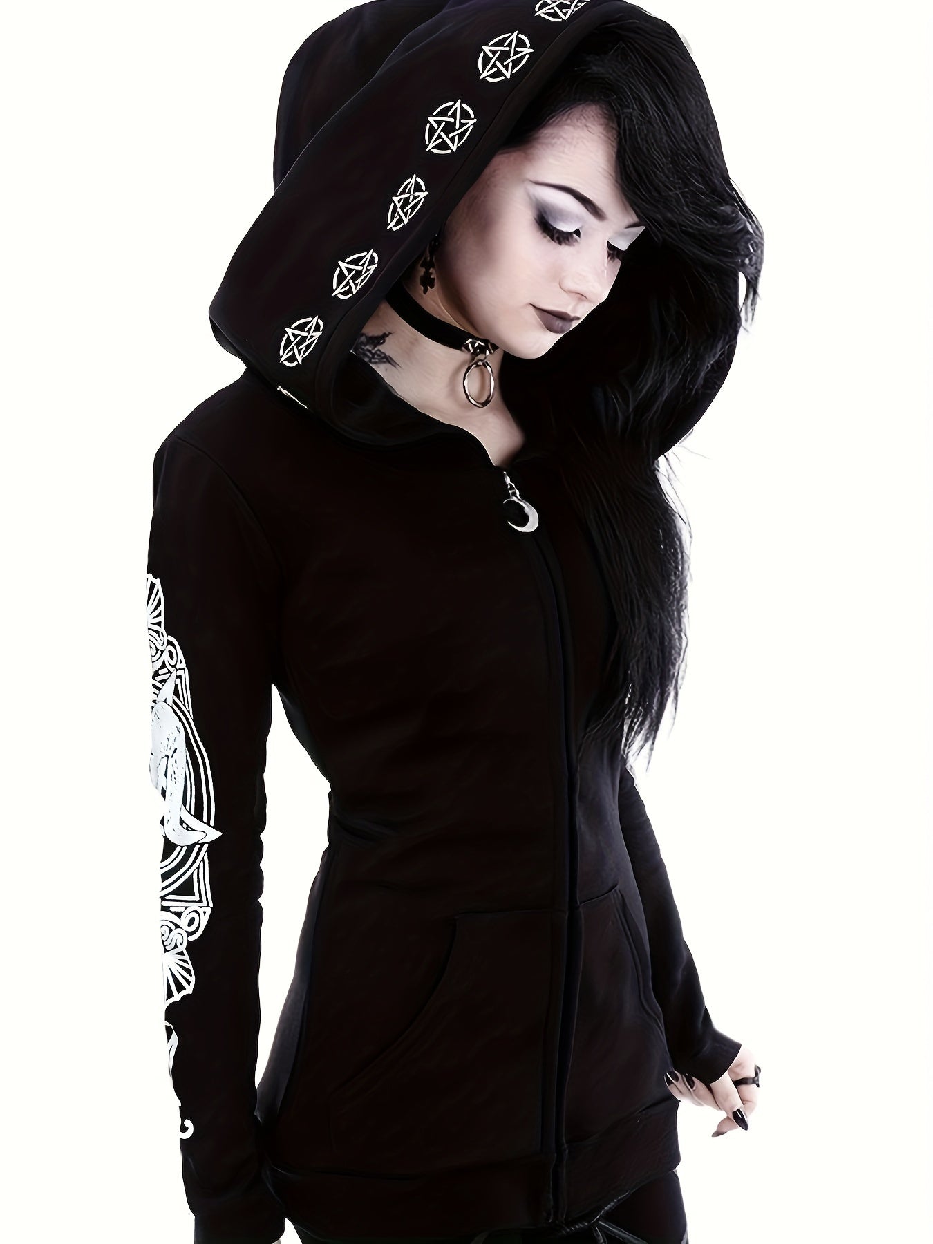 Sudadera Estilo Punk con Estampado Geométrico y Cierre - Moda Urbana para Mujer