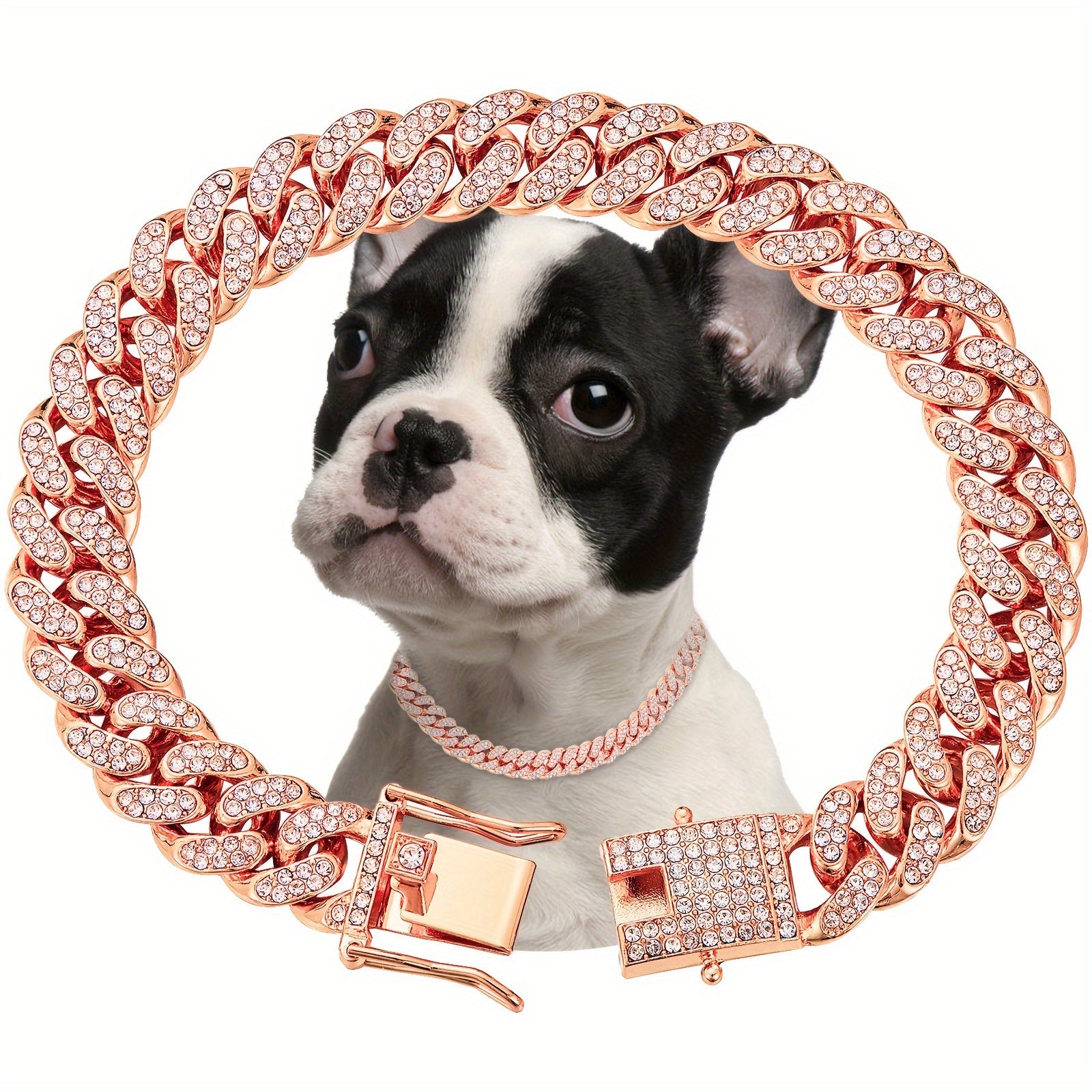 Collar para Perro con Brillo Diamondoid | Cadena Metálica Resistente y Broche Seguro para Paseos con Estilo