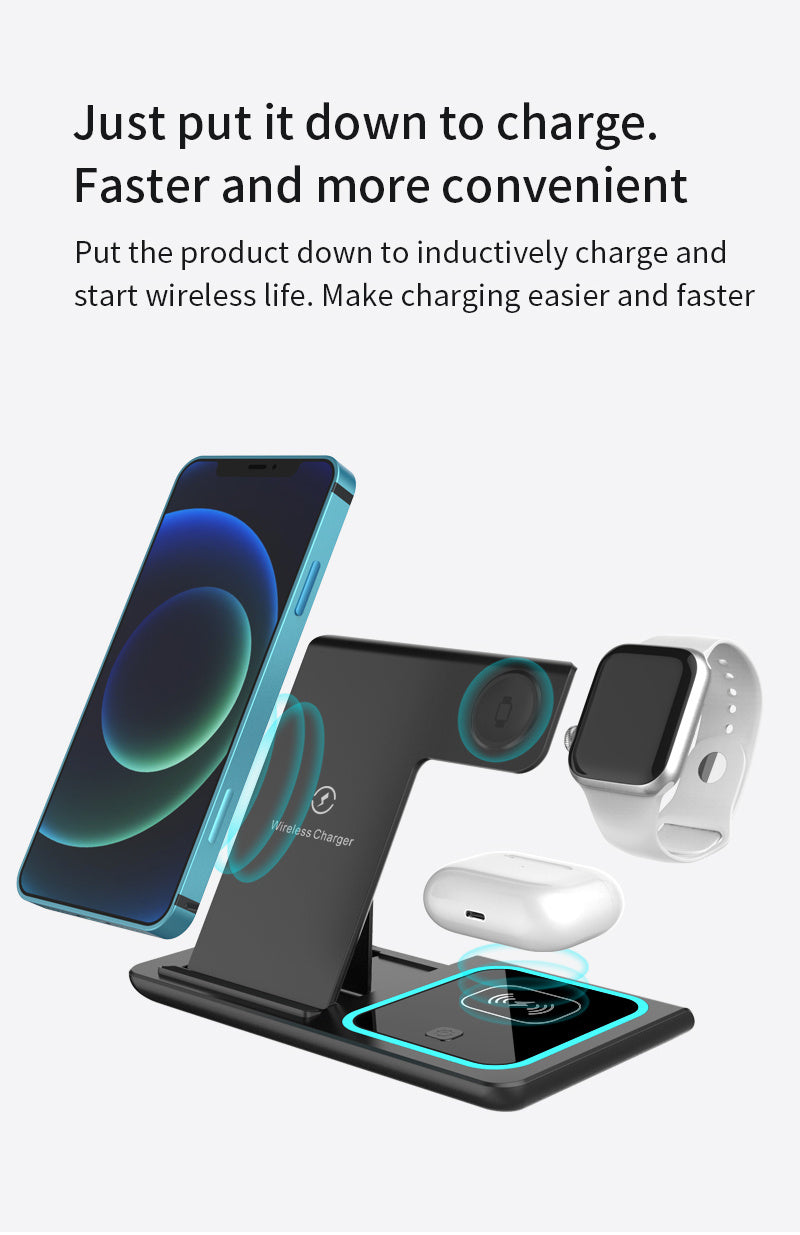 Estación de Carga Inalámbrica 3 en 1 Plegable - Cargador Rápido para iPhone, Apple Watch y AirPods