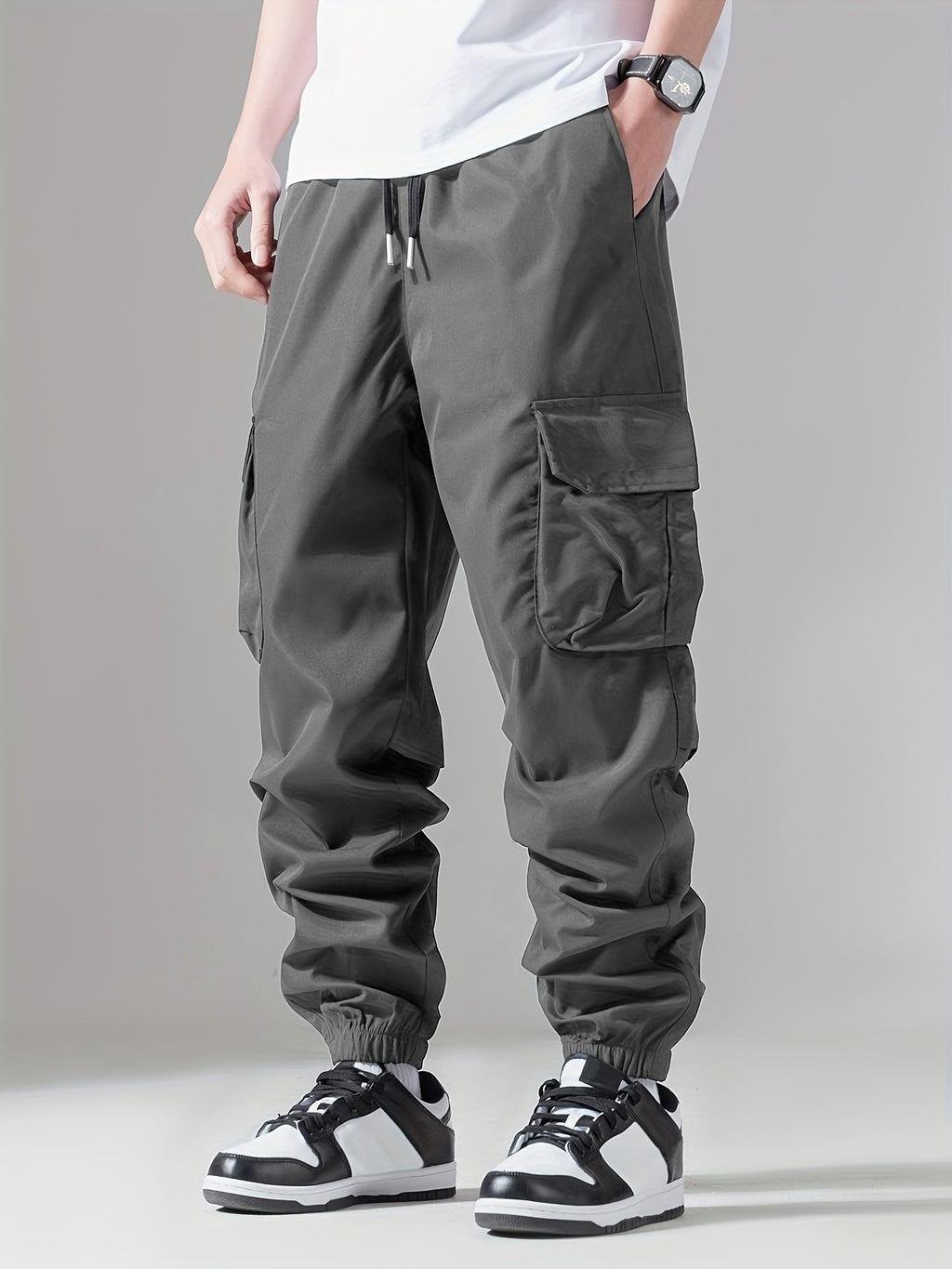 Casual Loose Fit Multi-pocket Drawstring Cargo Pants, Men's Joggers For Spring And Fall Outdoor