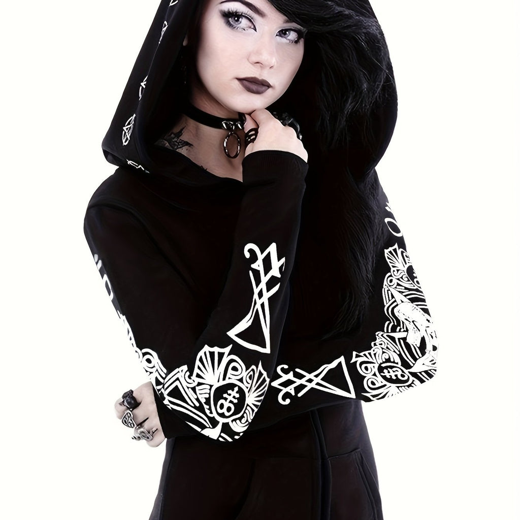 Sudadera Estilo Punk con Estampado Geométrico y Cierre - Moda Urbana para Mujer