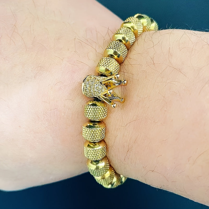 1pc CZ Golden Crown Charms Stainless Steel Beads Man Bracelet Jewelry, Valentine's Day Gift, Father's Day Gift