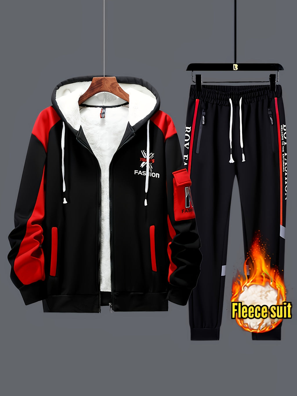 2pcs Men's Thermal Winter Jacket & Pants Set - Hooded Full-Zip Jacket with Matching Black/Yellow Track Pants, Bee Logo-like Patches (No Bees), Belted Waist & Pockets - Cold Weather Outfit for Skiing, Activities, Winter Suit M