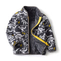 Boys' Cartoon Dinosaur Print Fleece Jacket 2022 Autumn/Winter New Arrival Baby Stand Collar Gray Thickened Plush Coat
