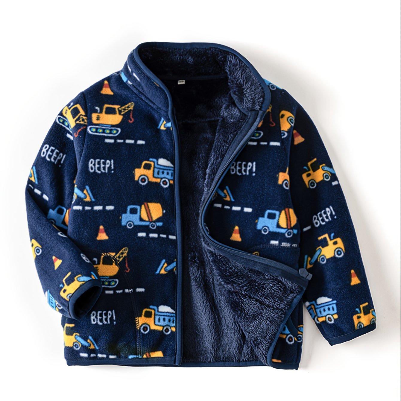 Boys' Cartoon Dinosaur Print Fleece Jacket 2022 Autumn/Winter New Arrival Baby Stand Collar Gray Thickened Plush Coat