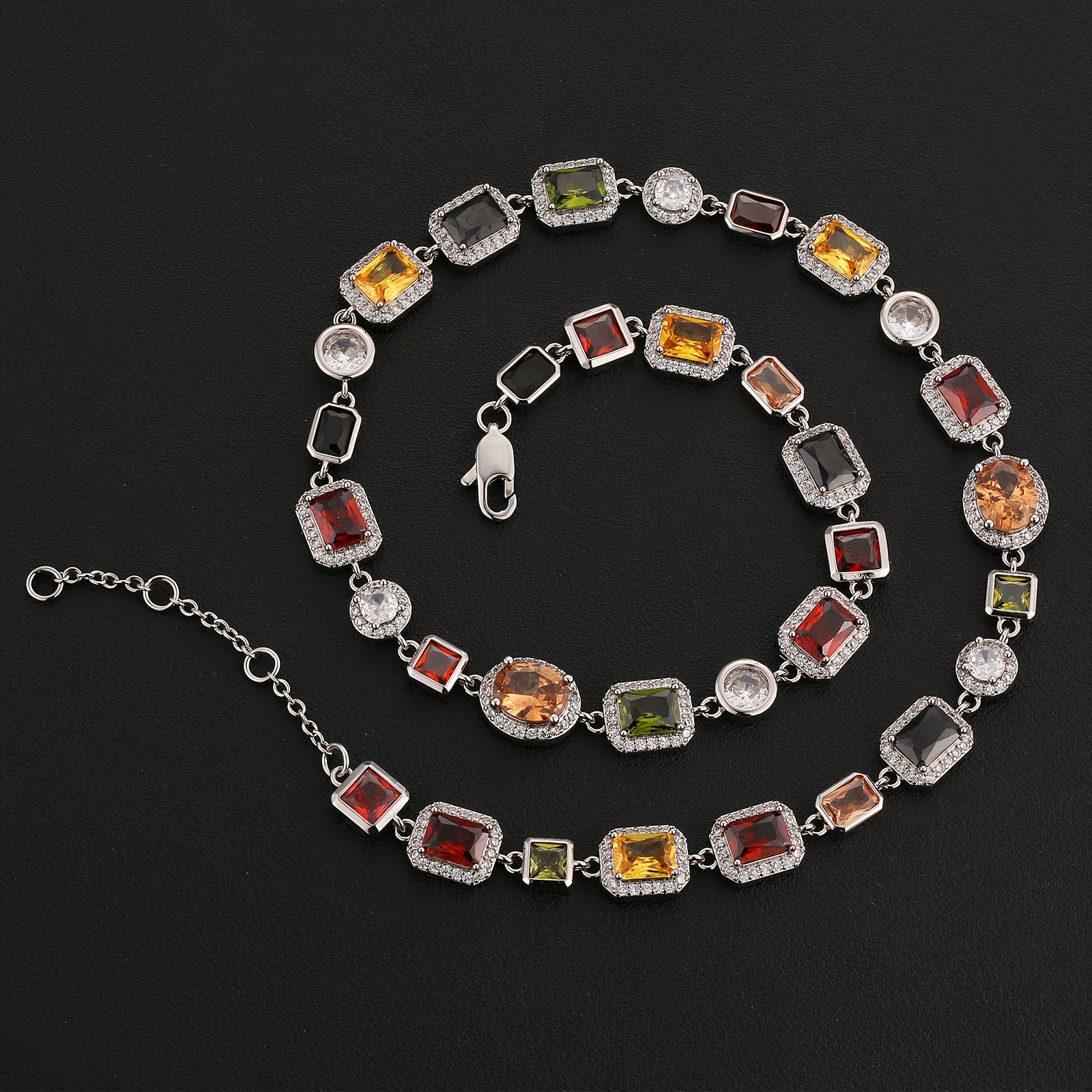 Colorful Necklace With 10mm Gemstones, Suitable For Both Men And Women, Featuring A Hip-hop Western Style. Perfect For Valentine's Day, Mother's Day, Wedding Anniversary, Or Birthday Gift.