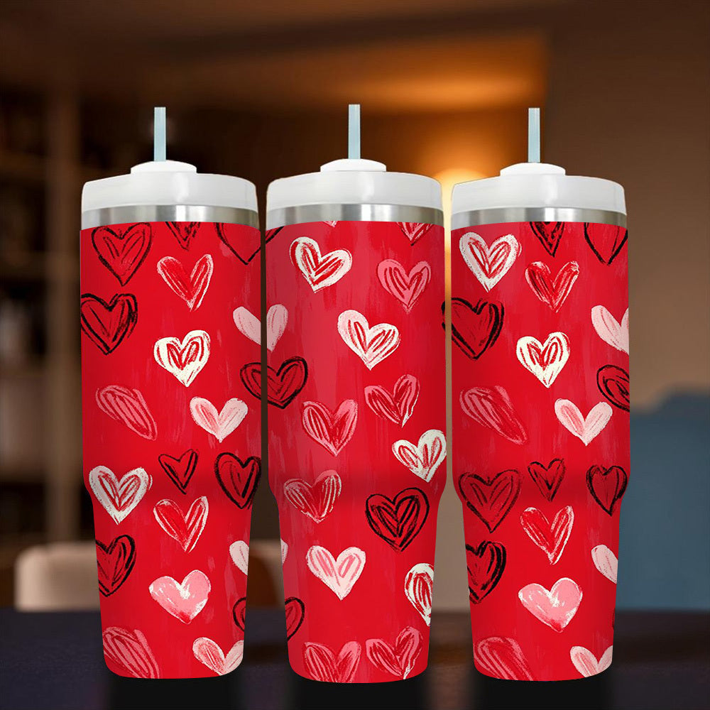 1pc Valentine'S Day Heart Pattern 304 Stainless Steel Tumbler with BPA-Free Lid and Straw - Double-Wall Insulated, Leak-Proof, Portable Drinkware for Outdoor Use