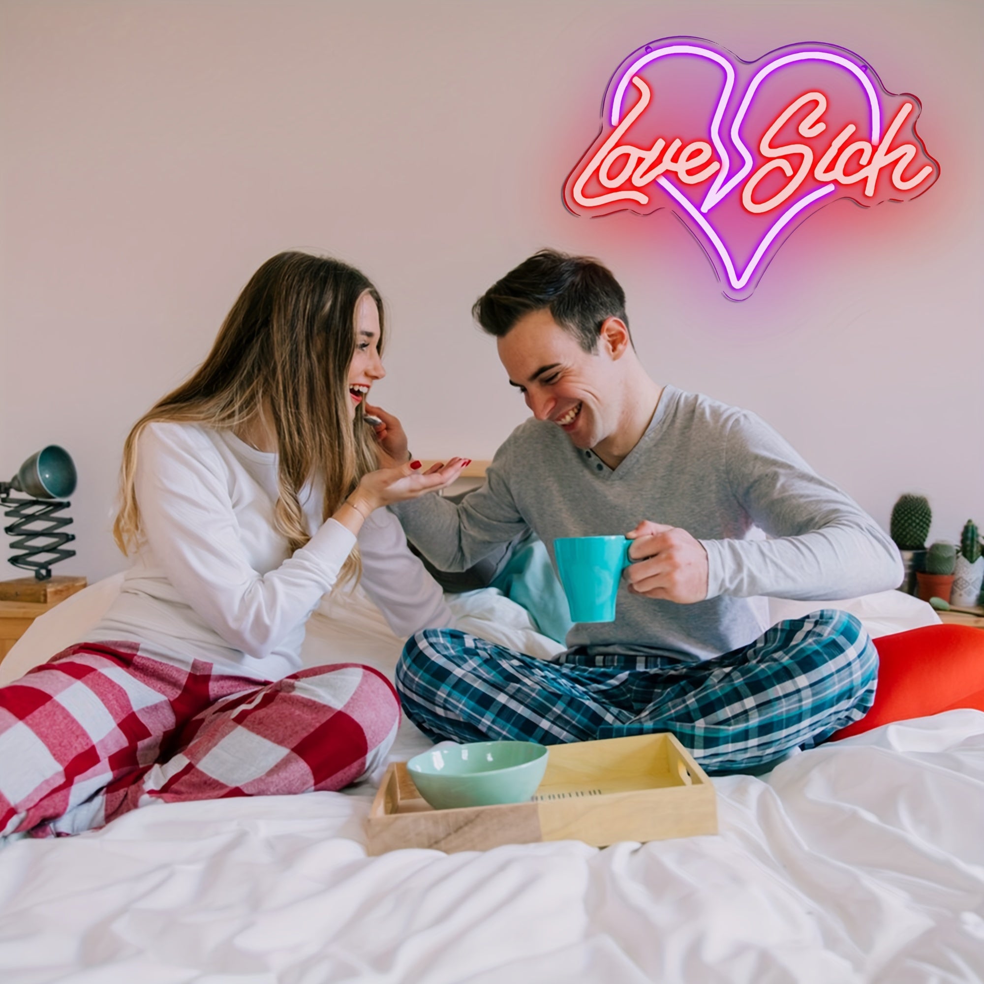"Love Sick" Heart Neon Sign, LED Wall Decor, Plastic, USB Powered, Switch Control, No Battery, Wireless, for Bedroom, Wedding, Party, Living Room, Valentine's Day Gift