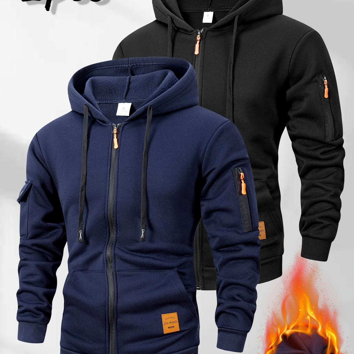 Conjunto de Chamarra con Capucha para Hombre - 2 Piezas, Diseño Casual, Multibolsillos