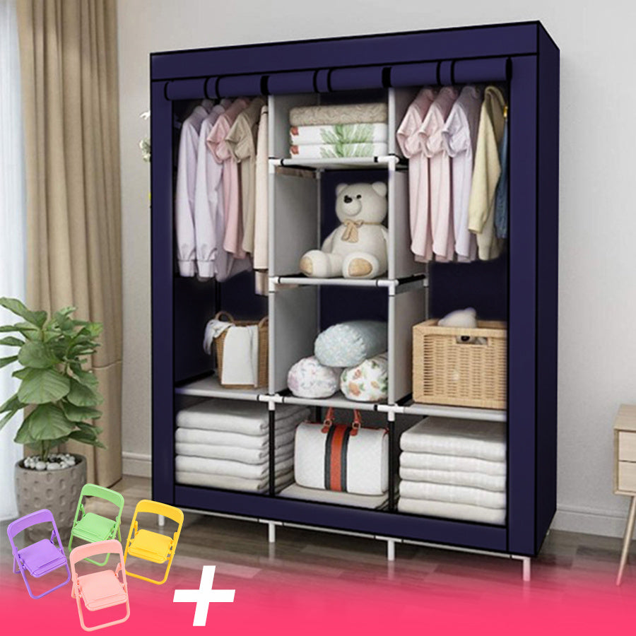 Closet Armable Organizador de Habitación - Perchero Portátil con Compartimentos y Barra Colgante