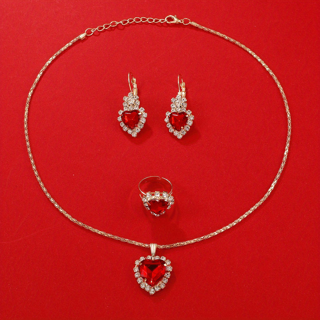 5pcs/set Women's Cute Heart Quartz Watch Elegant Rhinestone Analog Wrist Watch & Jewelry Set, Valentine's Day Gift For Her