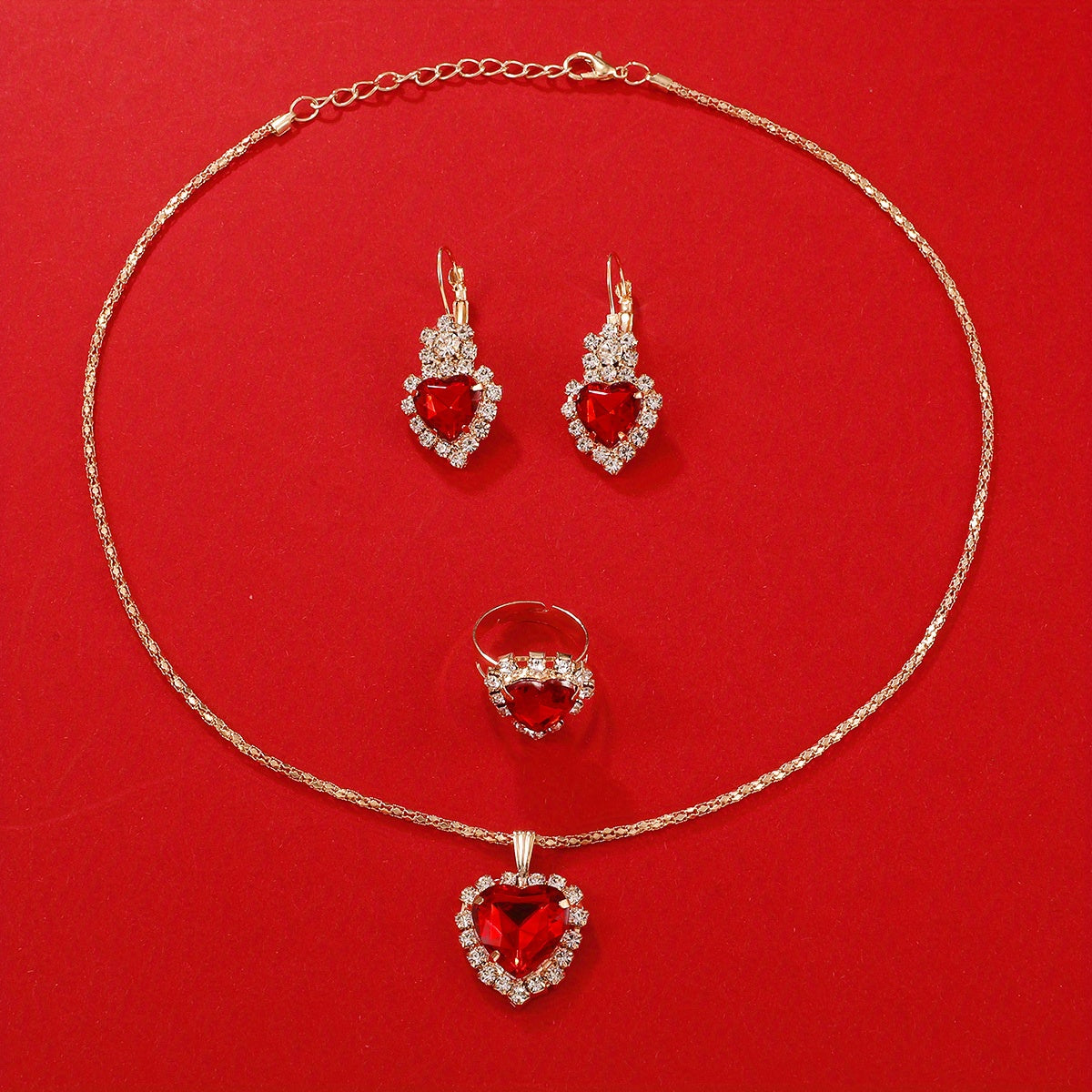 5pcs/set Women's Cute Heart Quartz Watch Elegant Rhinestone Analog Wrist Watch & Jewelry Set, Valentine's Day Gift For Her
