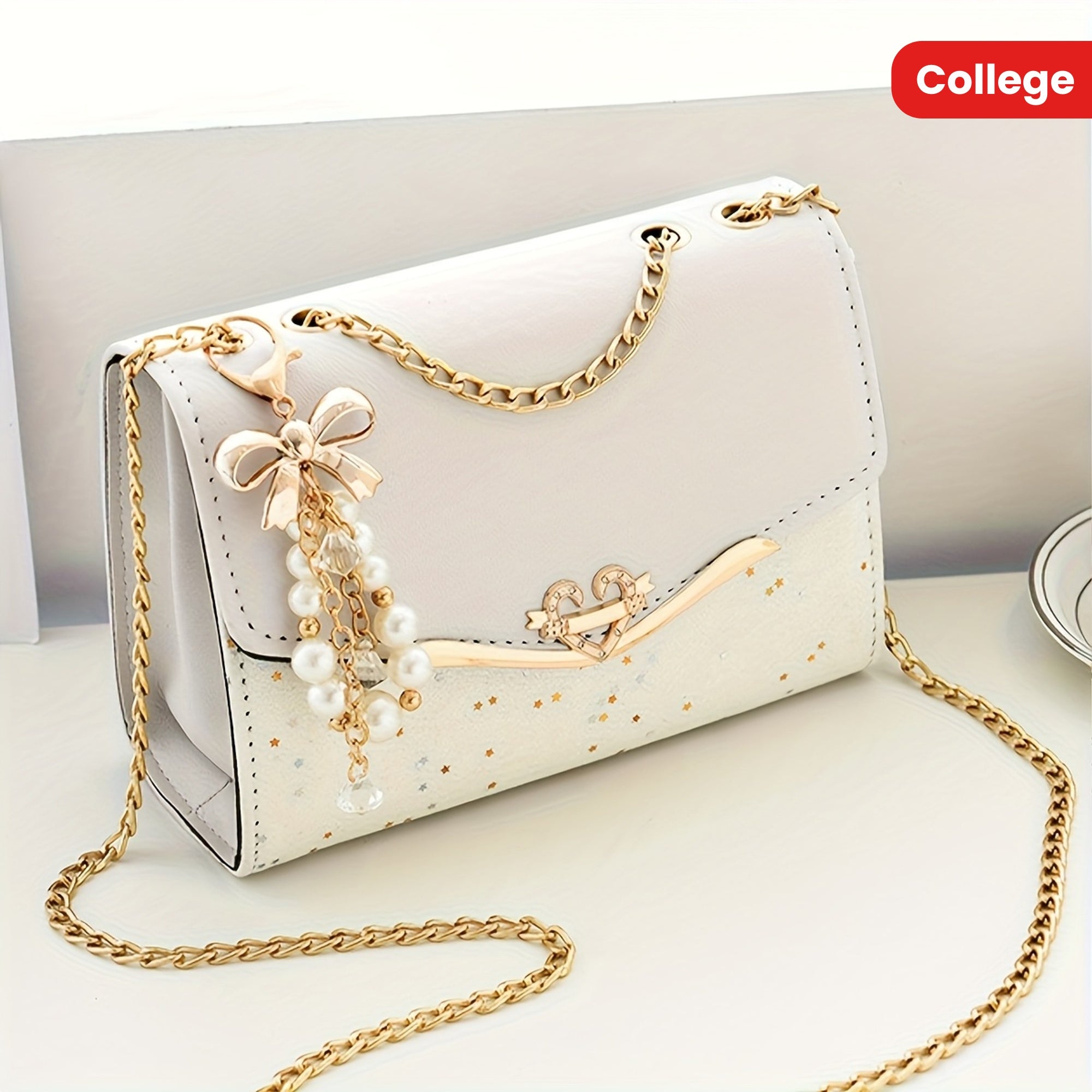 Fashionable Bohemian Beige PU Crossbody Bag with Tassel Charm - Urban Style Flap Shoulder Bag with Metal Chain Strap, Lightweight and Portable for Shopping, Office, College, Travel - Ideal Gift for Women, Occasion Theme, Vale