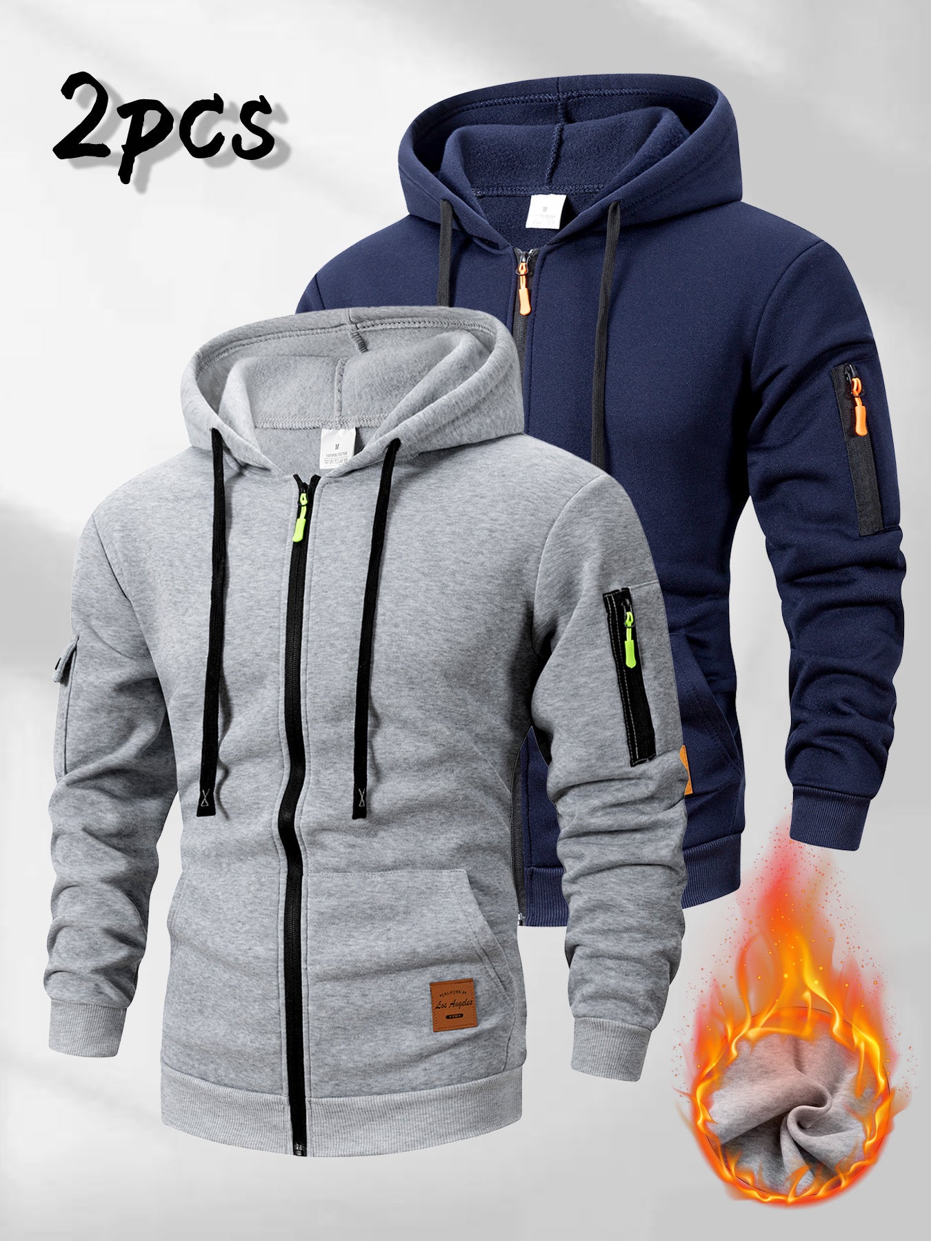 Conjunto de Chamarra con Capucha para Hombre - 2 Piezas, Diseño Casual, Multibolsillos